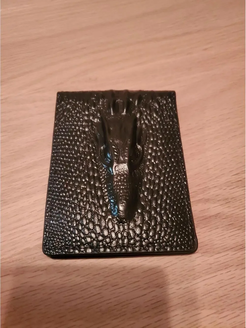 Black Crocodile Embossed Leather Card Holder with 3D Crocodile Head Design